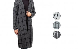 مانتو بافت کلاهدار چهارخانه