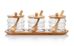 ست جا ادویه شیشه ای بامبو