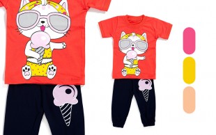 تیشرت شلوار دخترانه طرح گربه