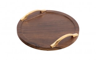 سینی پذیرایی چوبی دسته طلایی