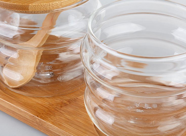 ست جا ادویه شیشه ای بامبو