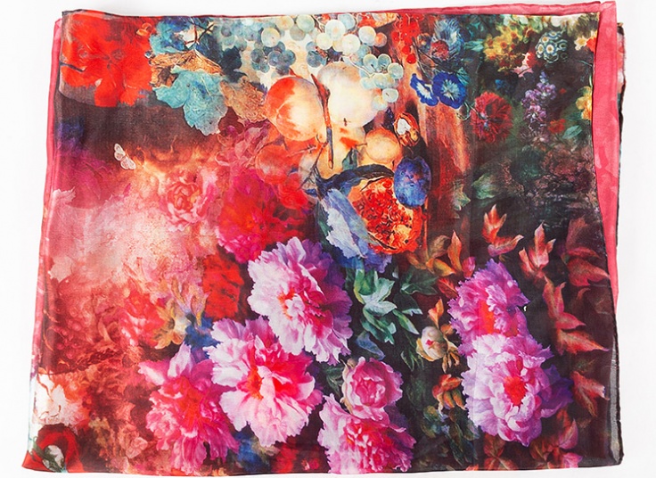 شال ساتن ابریشم دست دوز