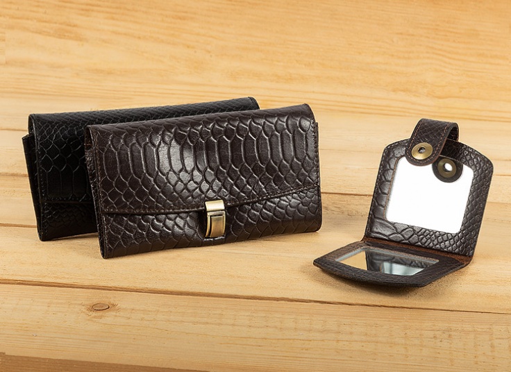 ست کیف و آینه چرم طبیعی