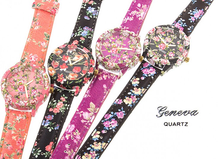 ساعت گلدار چرمی Geneva