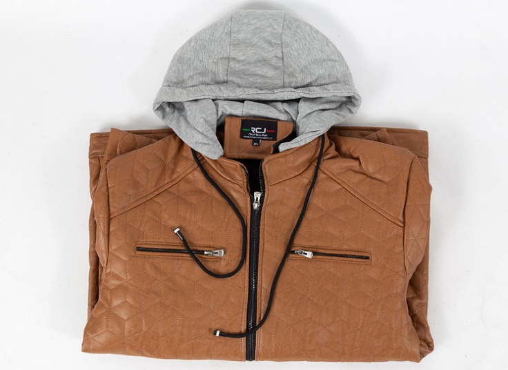 کاپشن کلاه دار چرم مردانه RCJ