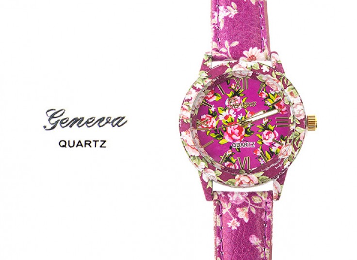 ساعت گلدار چرمی Geneva