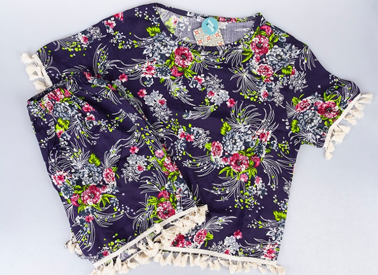 تیشرت و شلوارک نخی زنانه Tassel