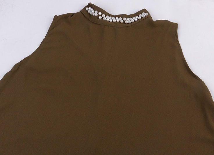 تاپ حریر کرپ یقه مرواریدی