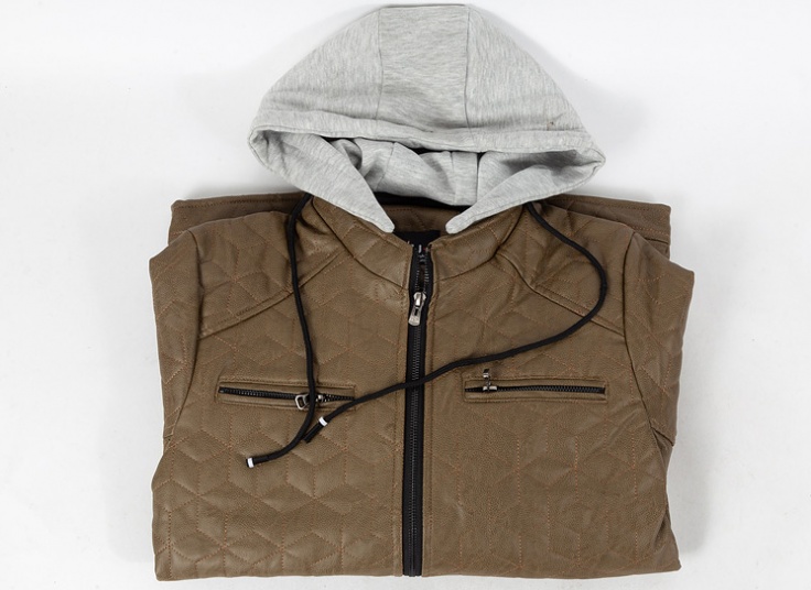 کاپشن کلاه دار چرم مردانه RCJ