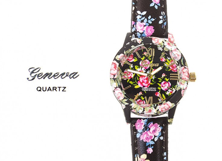 ساعت گلدار چرمی Geneva