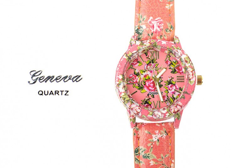 ساعت گلدار چرمی Geneva