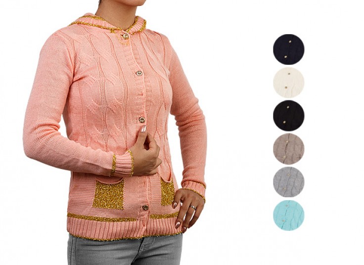 ژاکت بافت کلاهدار دخترانه