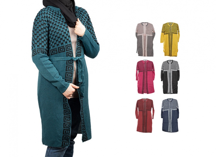 مانتو بافت جلو باز طرح دار