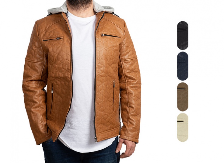 کاپشن کلاه دار چرم مردانه RCJ