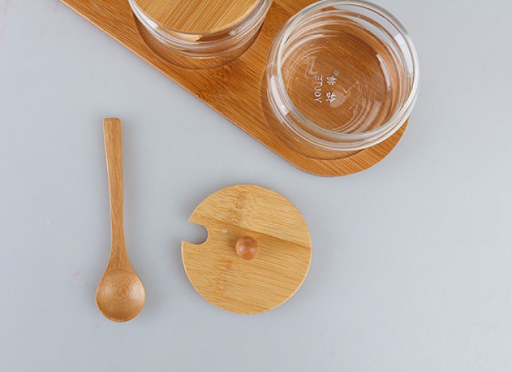 ست جا ادویه شیشه ای بامبو