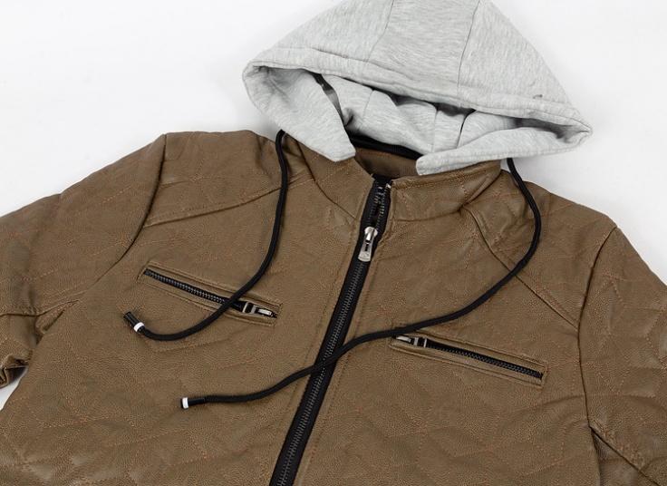 کاپشن کلاه دار چرم مردانه RCJ