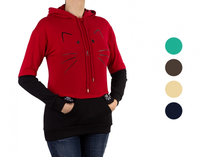 هودی کلاهدار زنانه طرح Cat