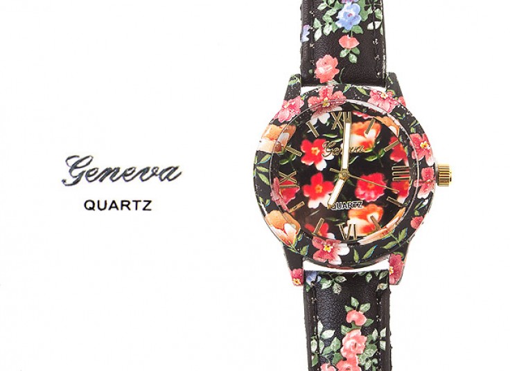 ساعت گلدار چرمی Geneva