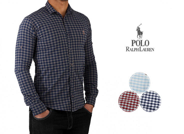پیراهن مردانه چهارخانه طرح polo