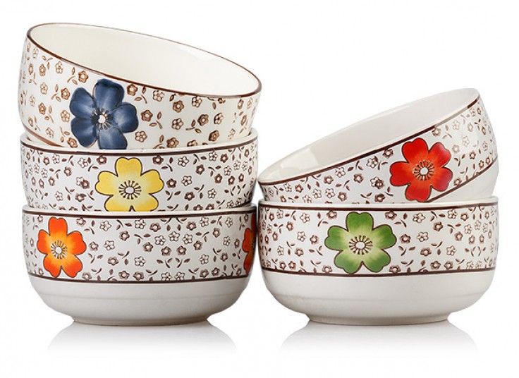 پکیج 5 عددی کاسه سرامیکی گلدار