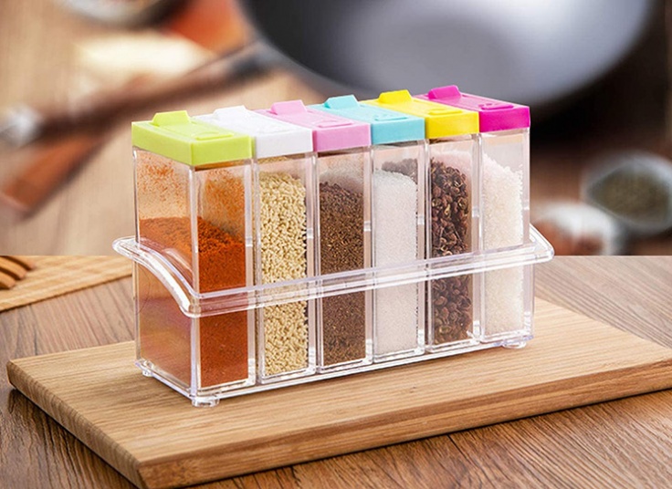 جا ادویه 6 عددی درب رنگی