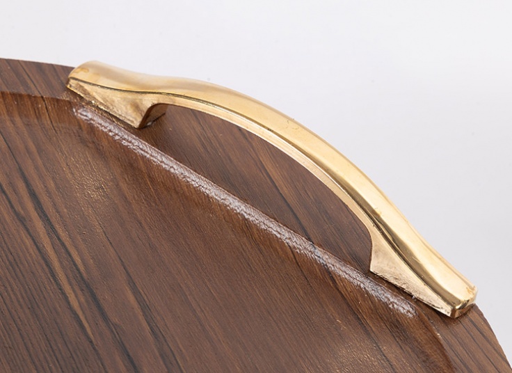 سینی پذیرایی چوبی دسته طلایی